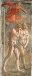 Adam und Eva werden aus dem Paradies vertrieben, um 1427 (vor der Restaurierung)